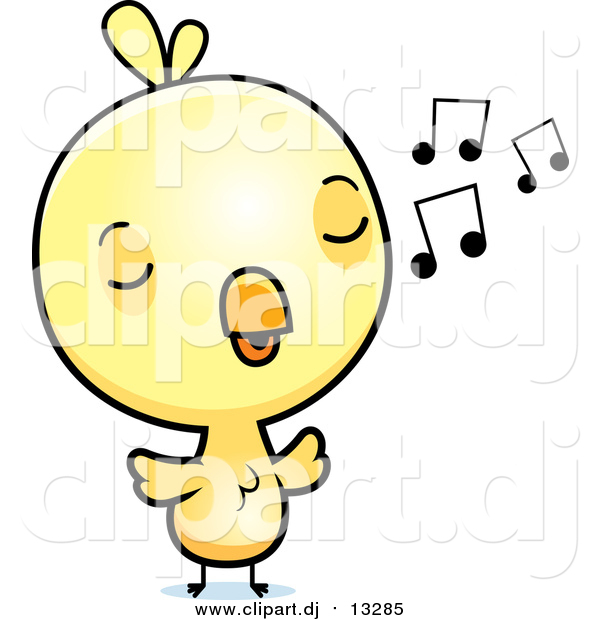 Cartoon Vector Clipart of a Cute Yellow Chick Whistling