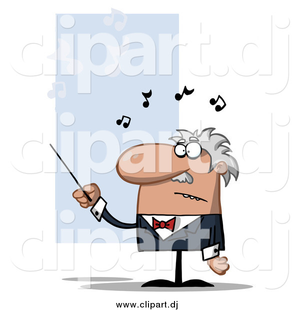 Cartoon Vector Clipart of a Frustrated Conductor Man Waving a Baton