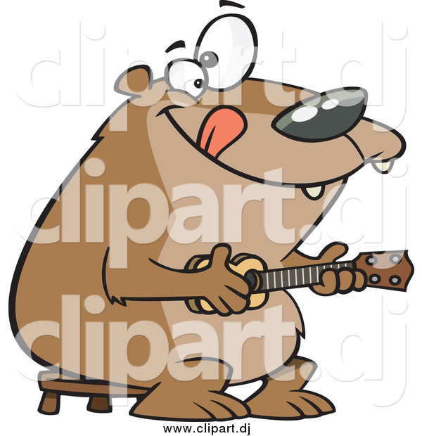 Cartoon Vector Clipart of a Happy Bear Playing a Ukelele