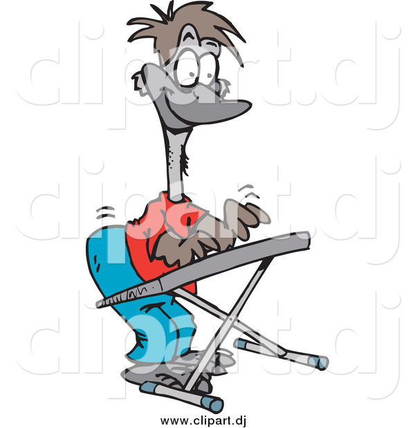 Cartoon Vector Clipart of a Happy Emu Playing a Keyboard