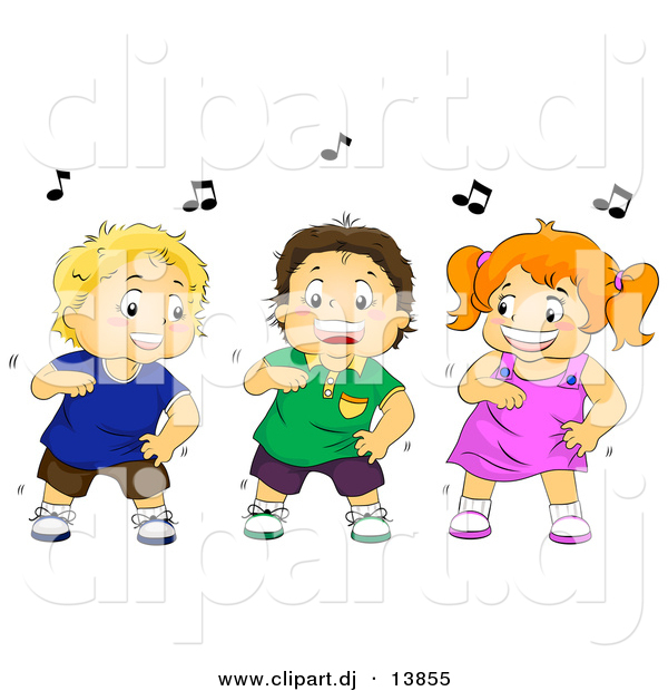 Cartoon Vector Clipart of a Happy Girl Dancing with Two Boys
