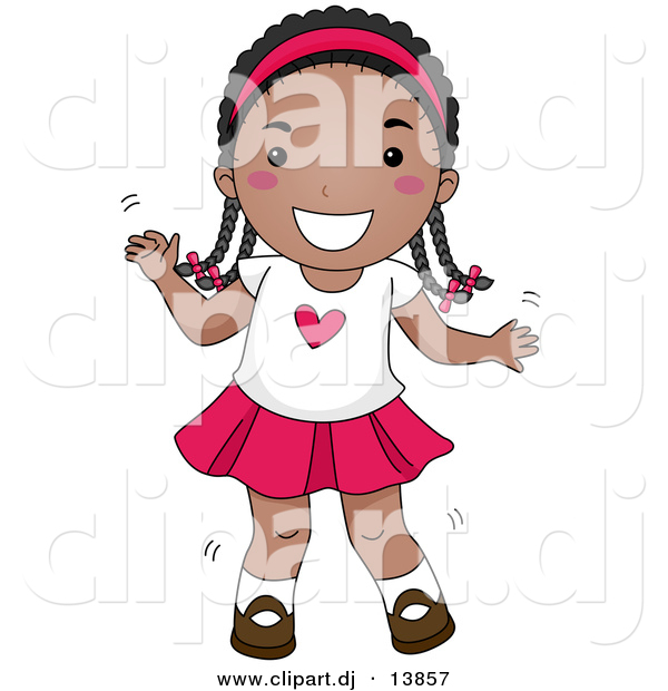Cartoon Vector Clipart of a Happy Young Black Girl Dancing