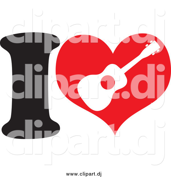 Cartoon Vector Clipart of a I Heart Ukulele Design