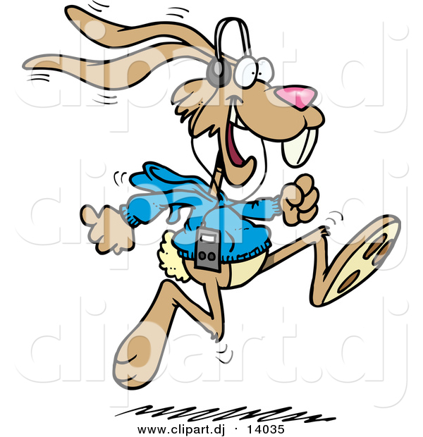 Cartoon Vector Clipart of a Jogging Rabbit