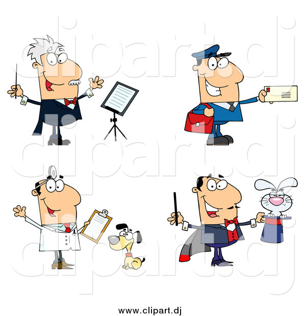 Cartoon Vector Clipart of a Music Conductor Mailman Veterinarian and Magician
