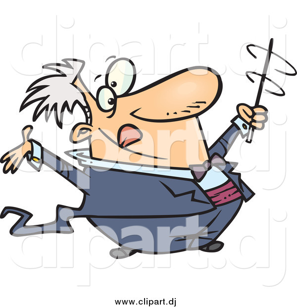 Cartoon Vector Clipart of a Music Conductor Using His Baton