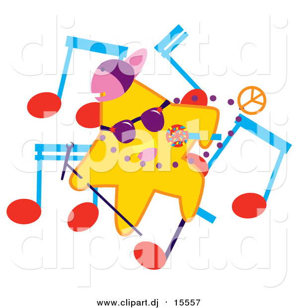 Cartoon Vector Clipart of a Rapper Star with Music Notes