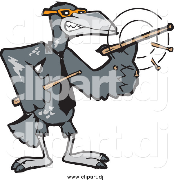 Cartoon Vector Clipart of a Raven Drummer Spinning His Sticks