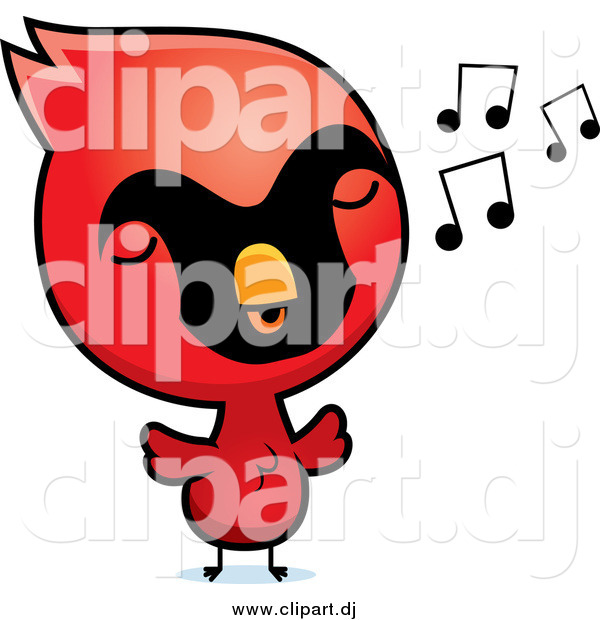 Cartoon Vector Clipart of a Red Baby Chick Whistling