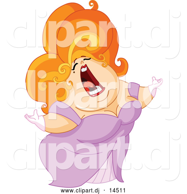 Cartoon Vector Clipart of a Red Haired Opera Woman Singing