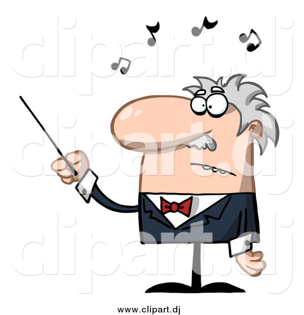 Cartoon Vector Clipart of a Senior Music Conductor Waving a Baton