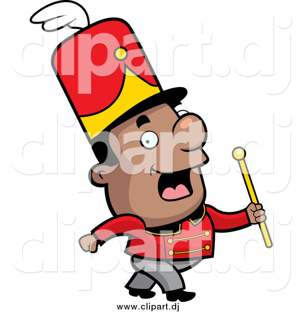 Cartoon Vector Clipart of a Short Black Conductor in a Marching Band