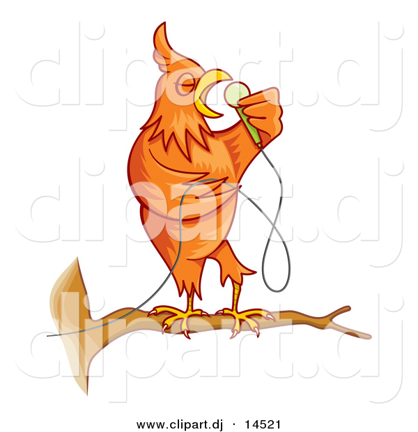 Cartoon Vector Clipart of a Singing Cartoon Canary Bird on a Branch