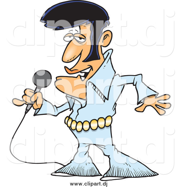 Cartoon Vector Clipart of a Singing Elvis Impersonator