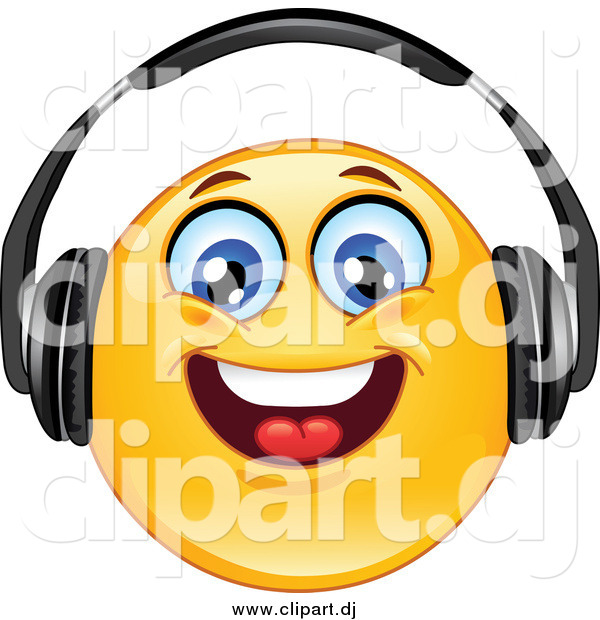 Cartoon Vector Clipart of a Smiley Face Wearing Head Phones and Smiling