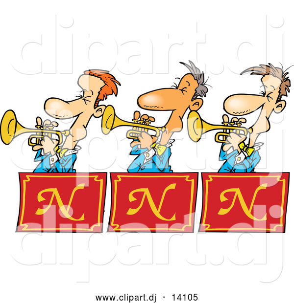 Cartoon Vector Clipart of a Trumpet Band Playing Music