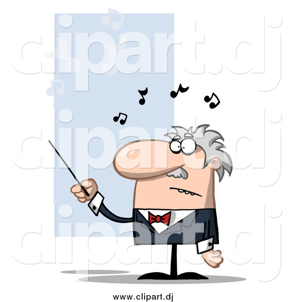 Cartoon Vector Clipart of a White Male Conductor Waving a Baton