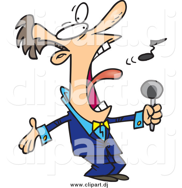 Cartoon Vector Clipart of a White Man Belting out the National Anthem