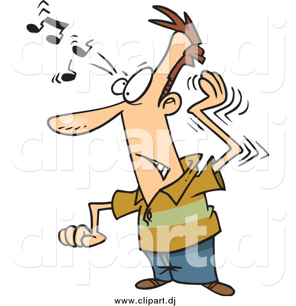 Cartoon Vector Clipart of a White Man Trying to Get a Song out of His Head