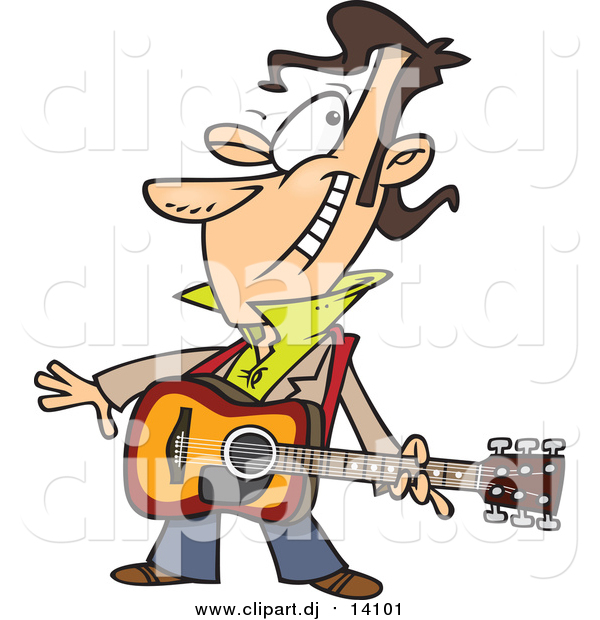 Cartoon Vector Clipart of a Winking Male Guitarist
