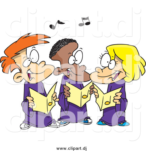 Cartoon Vector Clipart of Cartoon Singing Children in a Choir