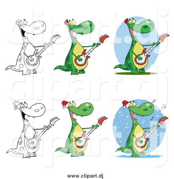 Cartoon Vector Clipart of Guitarist Dinosaurs
