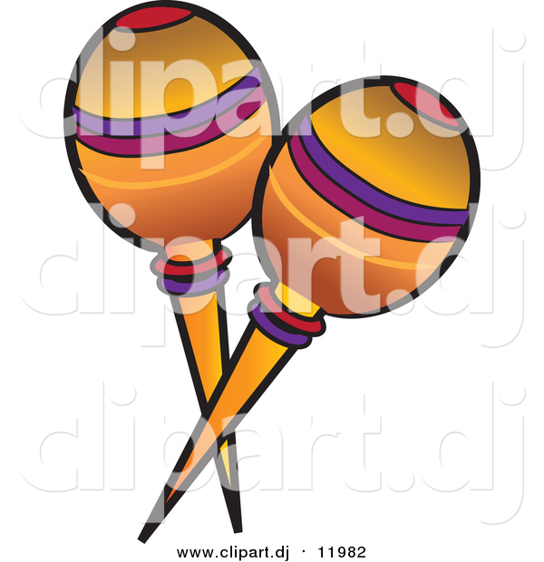 Cartoon Vector Clipart of Orange Mexican Maracas