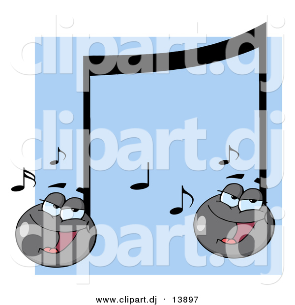 Cartoon Vector Clipart of Singing Music Notes over Blue