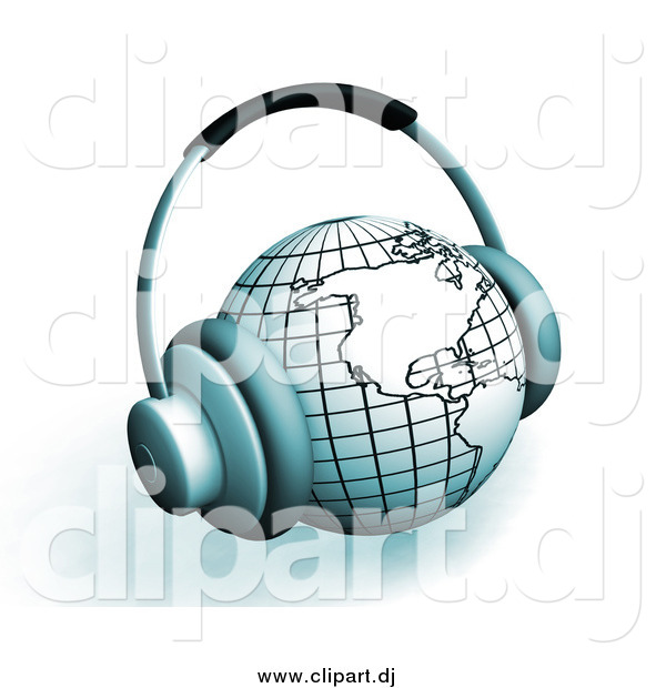 Clipart of 3d Headphones on a Globe Featuring the Americas, over White