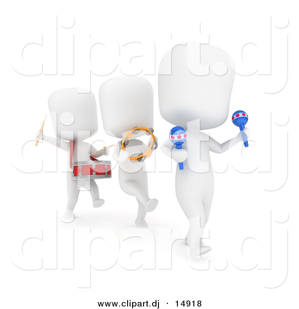 Clipart of 3d White Kids in a Marching Band