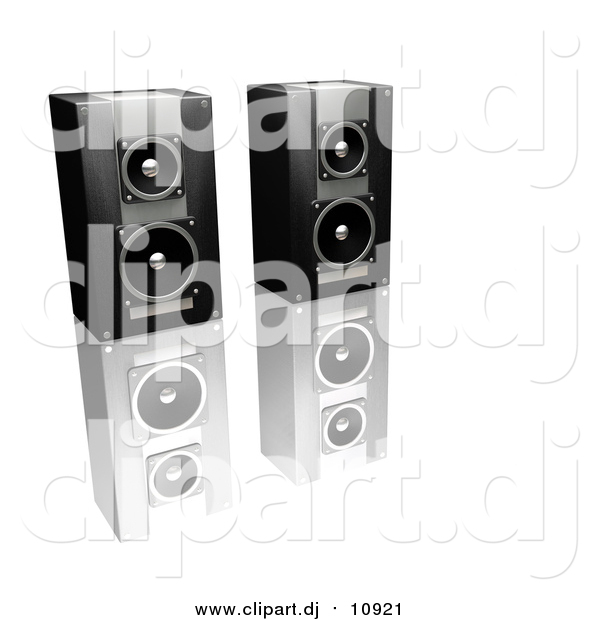 Clipart of a 3d Black and Silver Stereo Speakers