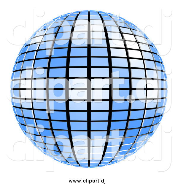 Clipart of a 3d Blue Mirror Disco Ball on White