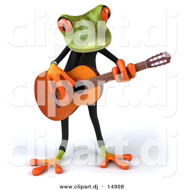 Clipart of a 3d Frog Playing Guitar