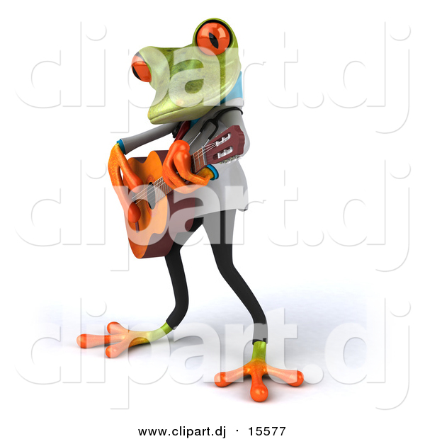 Clipart of a 3d Green Doctor Frog Guitarist