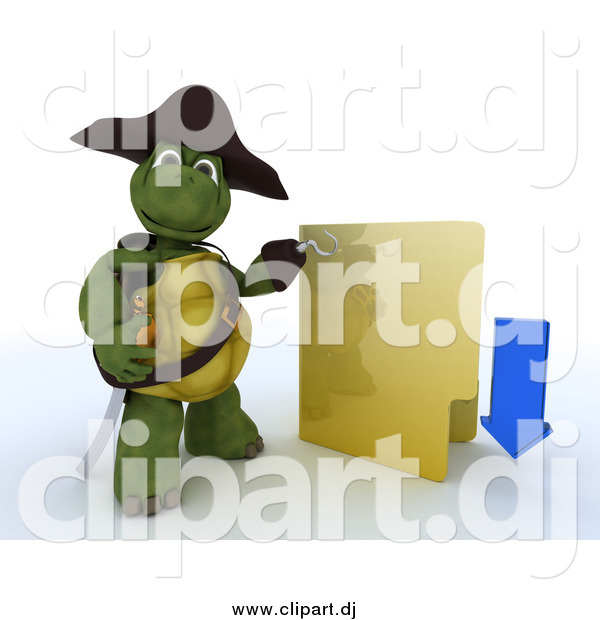 Clipart of a 3d Illegal Download Pirate Tortoise with a Folder