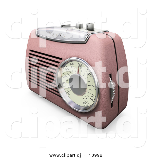 Clipart of a 3d Pink Radio with a Station Dial, on a White Surface