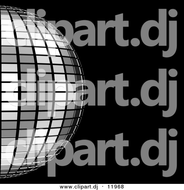 Clipart of a 3d Platinum Mirror Disco Ball on Black