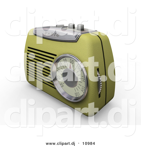 Clipart of a 3d Retro Radio with a Station Dial, on a White Surface