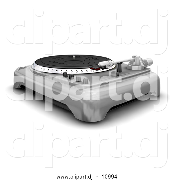 Clipart of a 3d Silver Turntable with Spinner, Needle and Knobs