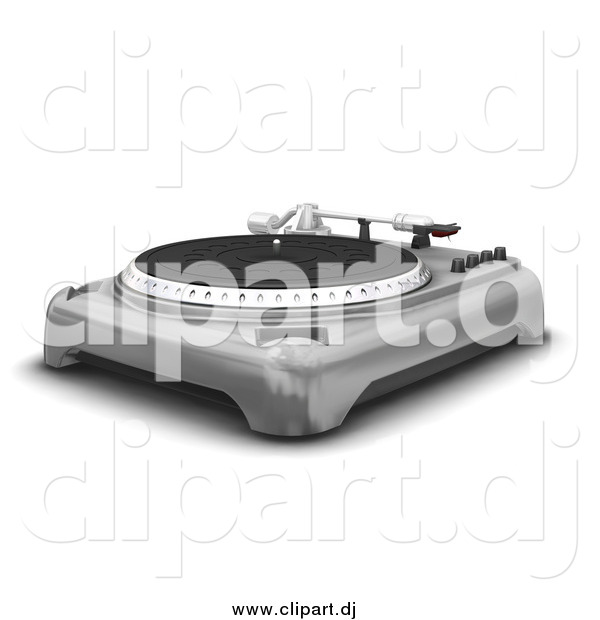 Clipart of a 3d Vintage Record Player with the Spinning Table, Needle and Knobs, over White