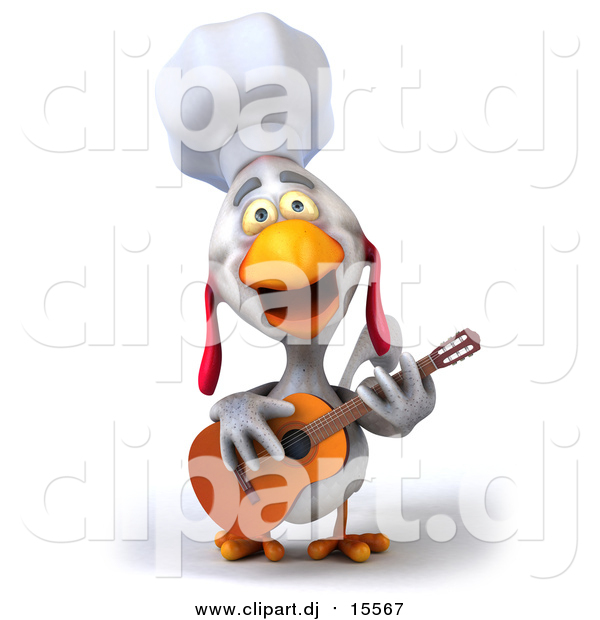 Clipart of a 3d White Chef Chicken Playing a Guitar and Singing