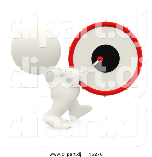 Clipart of a 3d White Guy Beating Drum While Marching Forward