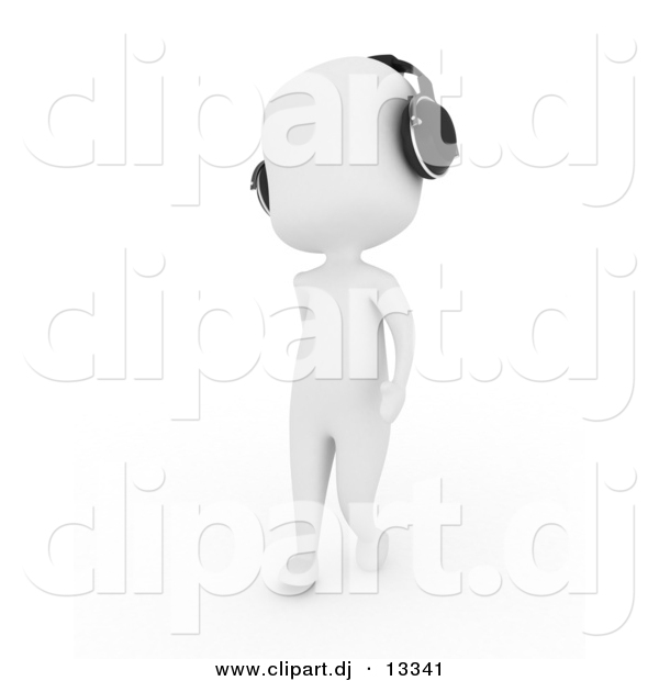 Clipart of a 3d White Man Cartoon Wearing Head Phones