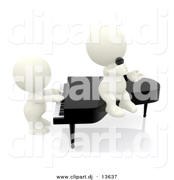 Clipart of a 3d White People Playing a Piano and Singing into Microphone