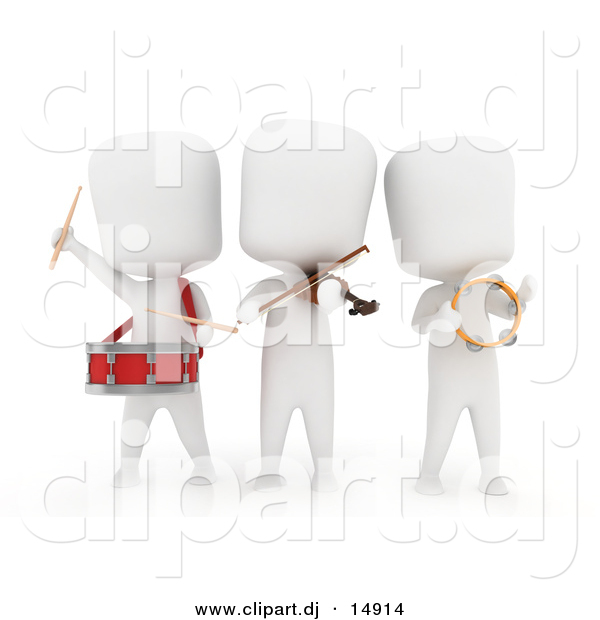 Clipart of a 3d White People Playing Music Instruments