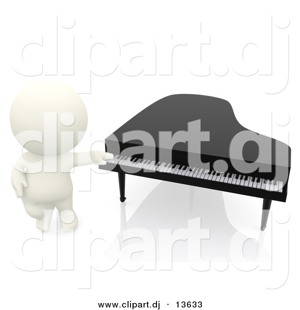 Clipart of a 3d White Person Standing Beside Piano