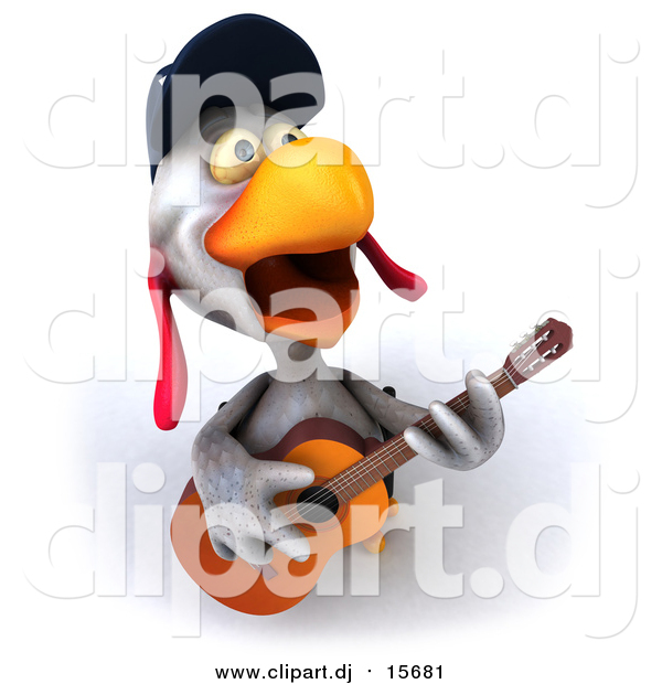 Clipart of a 3d White Police Chicken Playing a Guitar and Singing