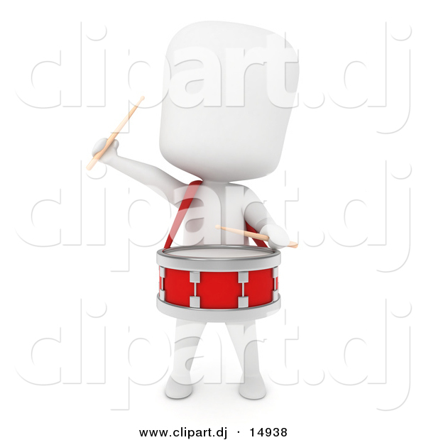 Clipart of a 3d White Student Playing Drum