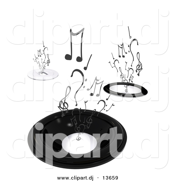 Clipart of a Abstract Black Speakers with Music Notes Rising up