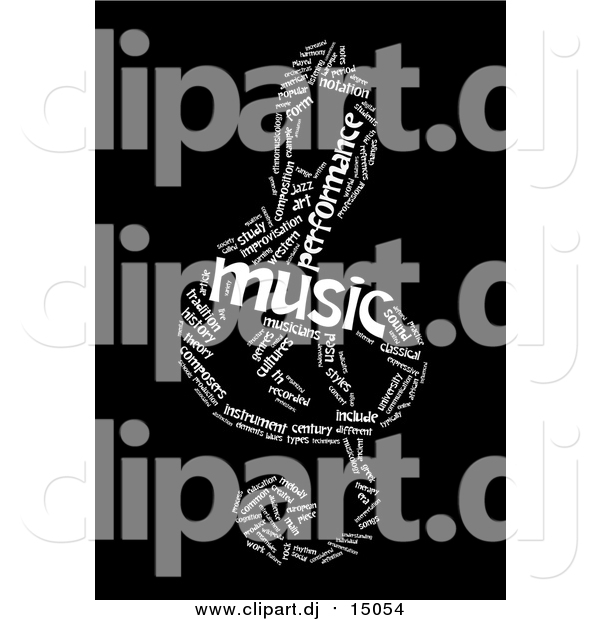 Clipart of a Black and White Music Note Word Collage